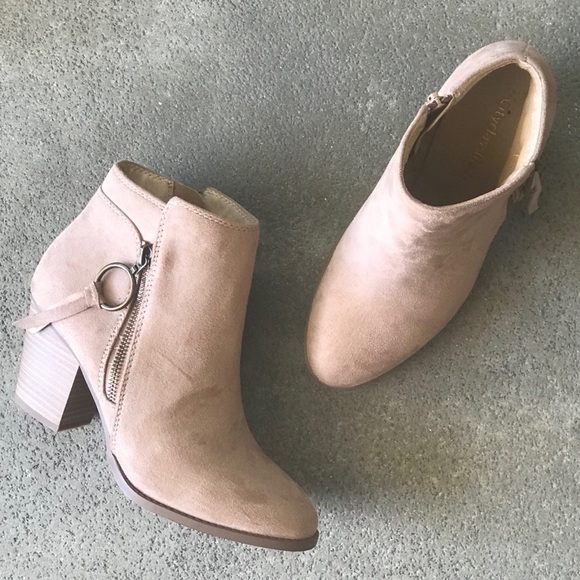 Cityclassified Shoes - 1 Left! Zipper Beige Faux Suede Heel Ankle Boot 10